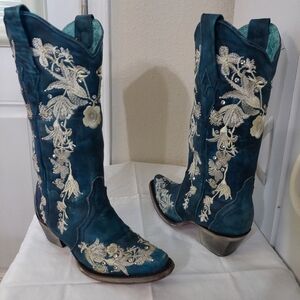 Corral A4361 Women's Navy Floral Embroidered Cowgirl Boots Size 5